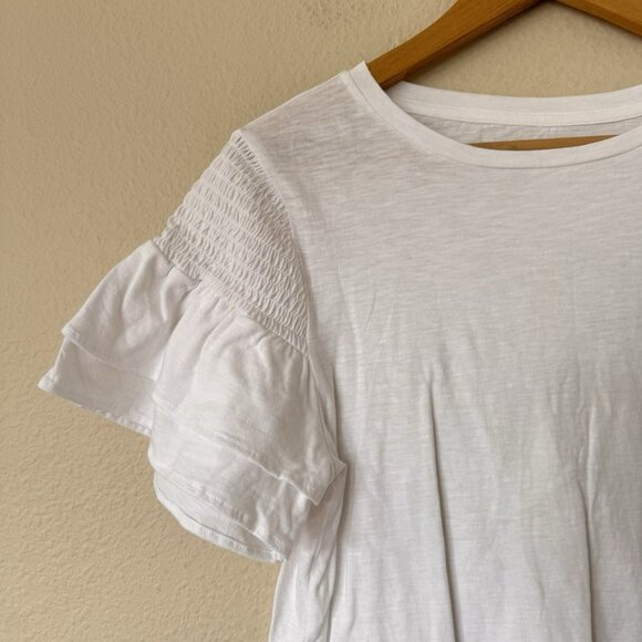 LOFT Women's Ruffle Tee Size Medium White T Shirt Smocked New Flutter - Picture 3 of 9